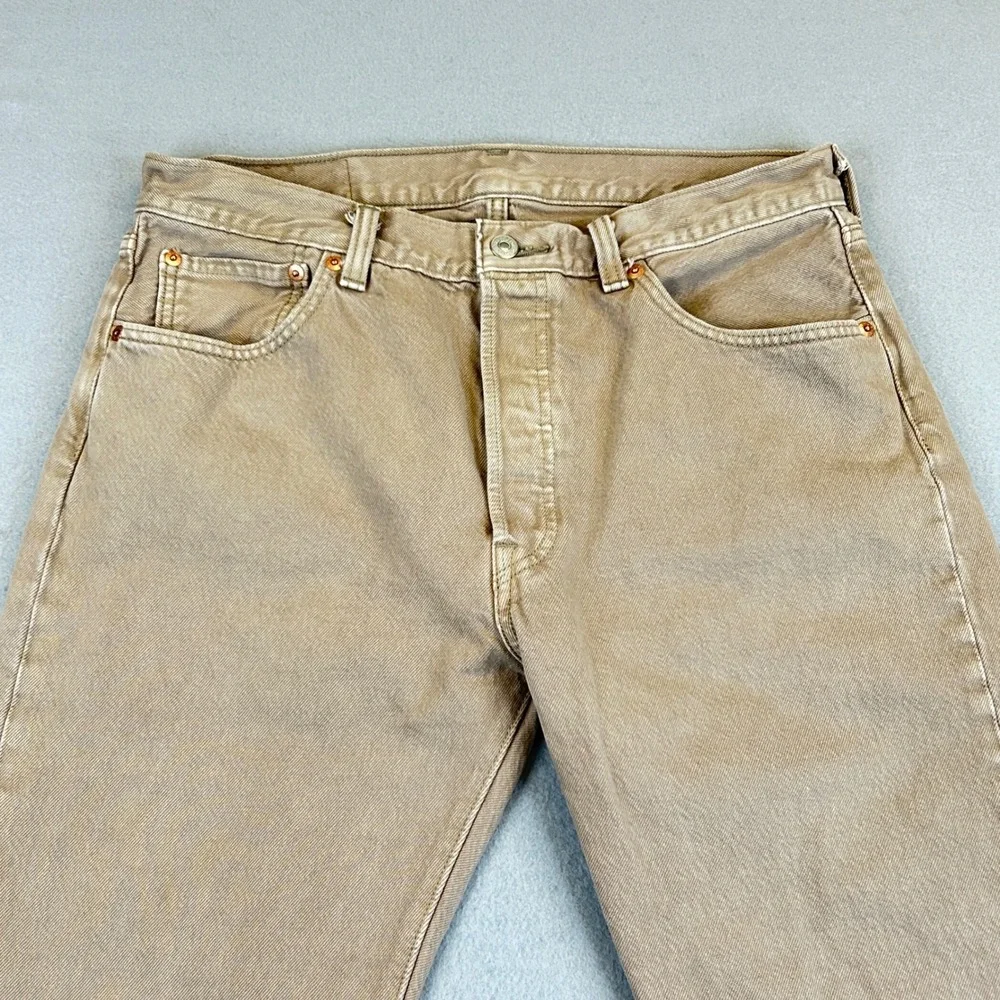 Levis 501 Jeans Mens 33x30 Tan Khaki Straight Leg Button Fly Denim